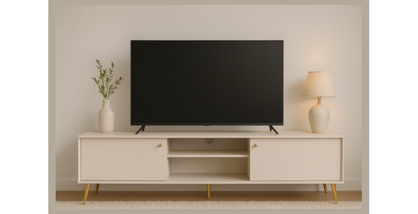 Meuble TV design AZURÉA – 2 portes + 2 niches – Coloris sable