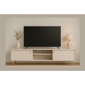 Meuble TV design AZURÉA – 2 portes + 2 niches – Coloris sable