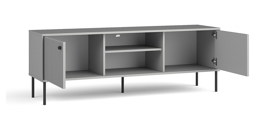 Meuble TV ISIS – 2 portes & 2 niches – Gris – 157x55x41 cm