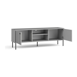 Meuble TV ISIS – 2 portes & 2 niches – Gris – 157x55x41 cm