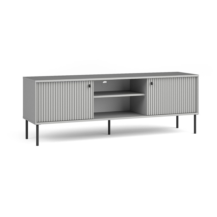 Meuble TV ISIS – 2 portes & 2 niches – Gris – 157x55x41 cm