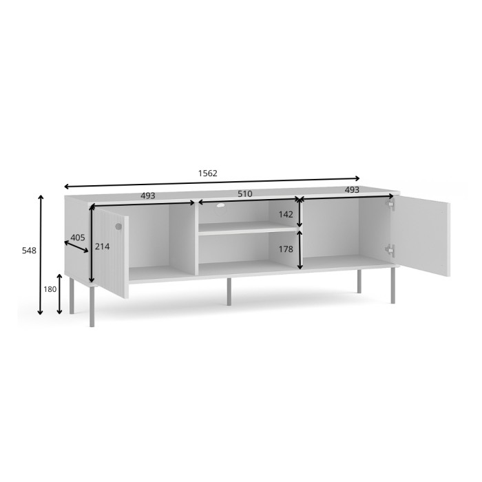 Meubel TV ISIS – 2 deuren & 2 vakken – Grijs – 157x55x41 cm