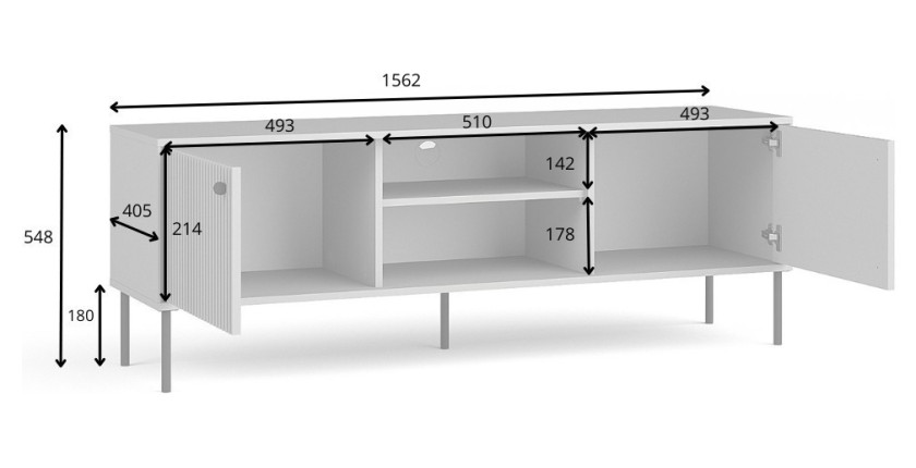 Meuble TV ISIS – 2 portes & 2 niches – Gris – 157x55x41 cm