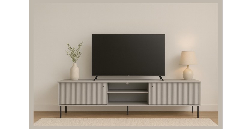 Meuble TV ISIS – 2 portes & 2 niches – Gris – 157x55x41 cm