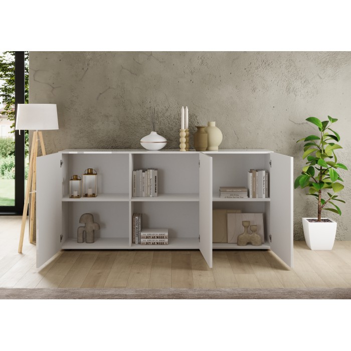 Buffet SCENA – L181 x H84 x P42 cm – 3 porte – Bianco lucido