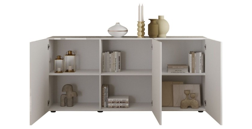Buffet 3 portes SCENA blanc laqué ouvert