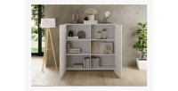 Buffet haut SCENA blanc laqué ouvert mis en situation dans un décor 3D
