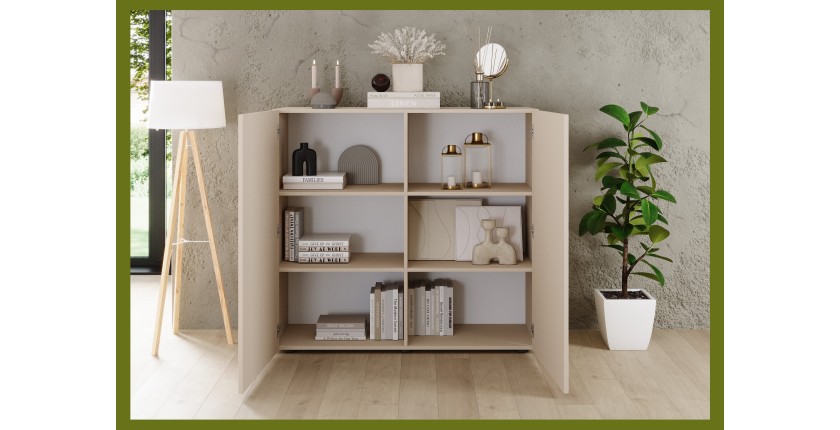 Buffet haut SCENA cachemire ouvert mis en situation dans un décor 3D