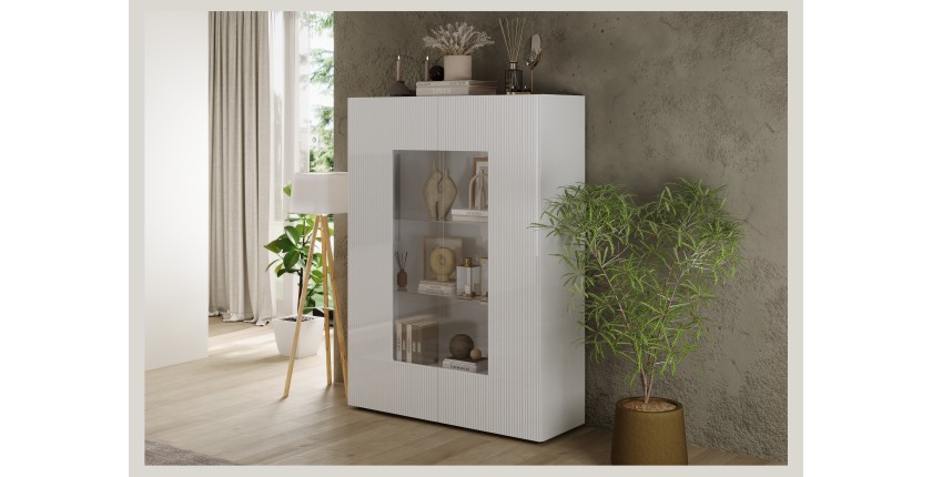 Vitrina SCENA – L121 x H166 x P42 cm – 2 puertas – Blanco lacado brillante