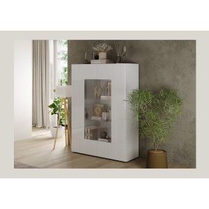 Vitrina SCENA – L121 x H166 x P42 cm – 2 puertas – Blanco lacado brillante