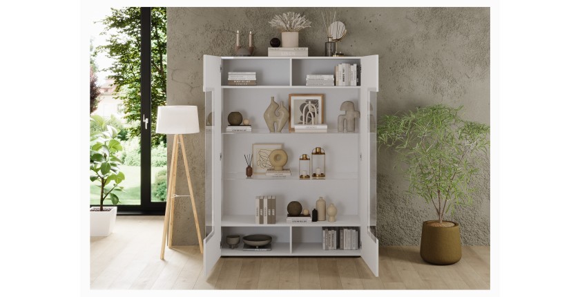 Vitrina SCENA – L121 x H166 x P42 cm – 2 puertas – Blanco lacado brillante
