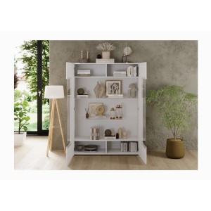 Vitrina SCENA – L121 x H166 x P42 cm – 2 puertas – Blanco lacado brillante