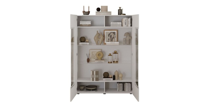 Vitrina SCENA – L121 x H166 x P42 cm – 2 puertas – Blanco lacado brillante