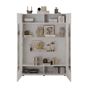 Vitrina SCENA – L121 x H166 x P42 cm – 2 puertas – Blanco lacado brillante