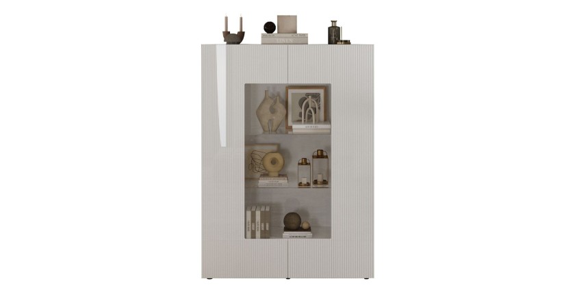 Vitrina SCENA – L121 x H166 x P42 cm – 2 puertas – Blanco lacado brillante