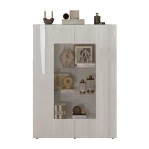 Vitrina SCENA – L121 x H166 x P42 cm – 2 puertas – Blanco lacado brillante