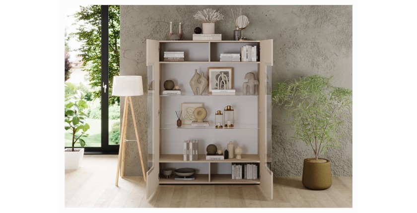 Vitrina SCENA – L121 x H166 x P42 cm – 2 puertas – Color Cachemira