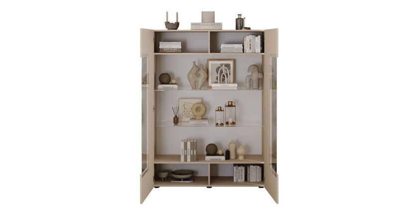 Vitrina SCENA – L121 x H166 x P42 cm – 2 puertas – Color Cachemira