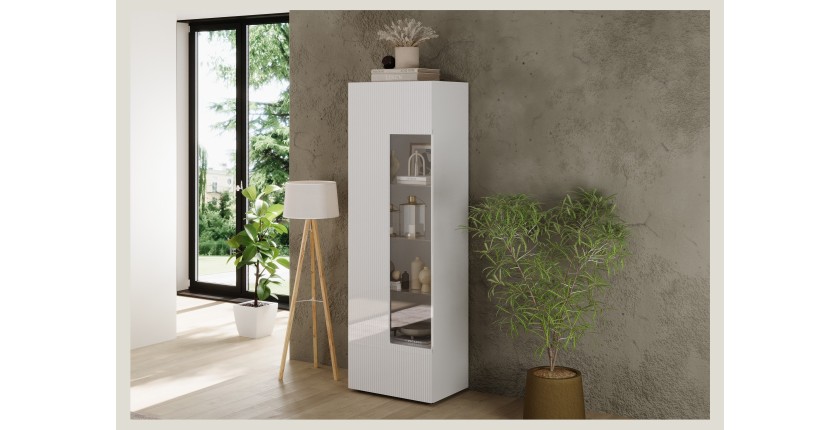 Vitrina SCENA – L60 x H187 x P42 cm – 1 puerta – Blanco lacado brillante