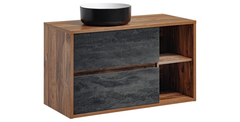 Set mobile sottolavabo GABI 100 cm con lavabo da appoggio rotondo nero e bianco