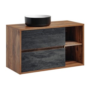 Set mobile sottolavabo GABI 100 cm con lavabo da appoggio rotondo nero e bianco