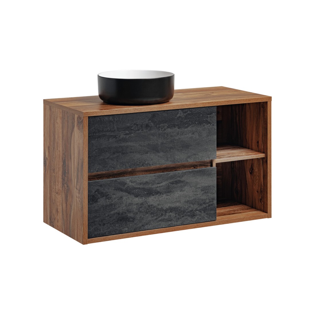 Set mobile sottolavabo GABI 100 cm con lavabo da appoggio rotondo nero e bianco