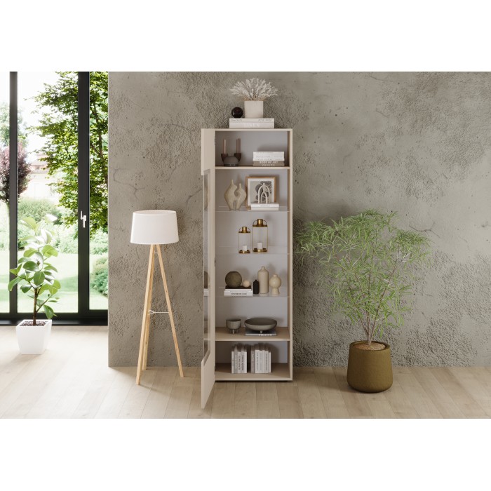Vitrine SCENA – B60 x H187 x T42 cm – 1 Tür – Farbe Kaschmir