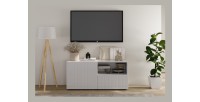 Buffet TV SCENA 1 porte 1 tiroir blanc laqué mis en situation dans un décor 3D