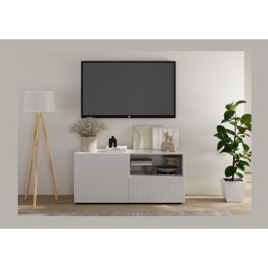 Buffet TV SCENA 1 porte 1 tiroir blanc laqué mis en situation dans un décor 3D