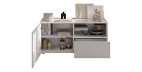 Buffet TV SCENA 1 porte 1 tiroir ouvert blanc laqué