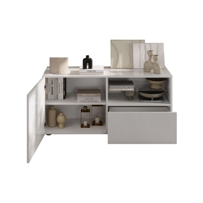 Meubel TV SCENA – L121 x H57 x D42 cm – Glanzend wit gelakt