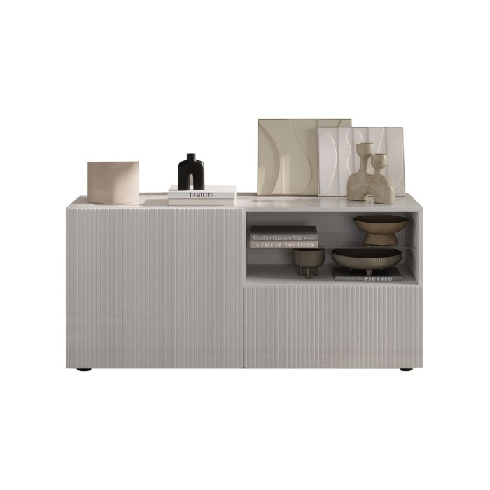 Buffet TV SCENA 1 porte 1 tiroir blanc laqué