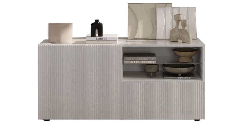 Buffet TV SCENA 1 porte 1 tiroir blanc laqué
