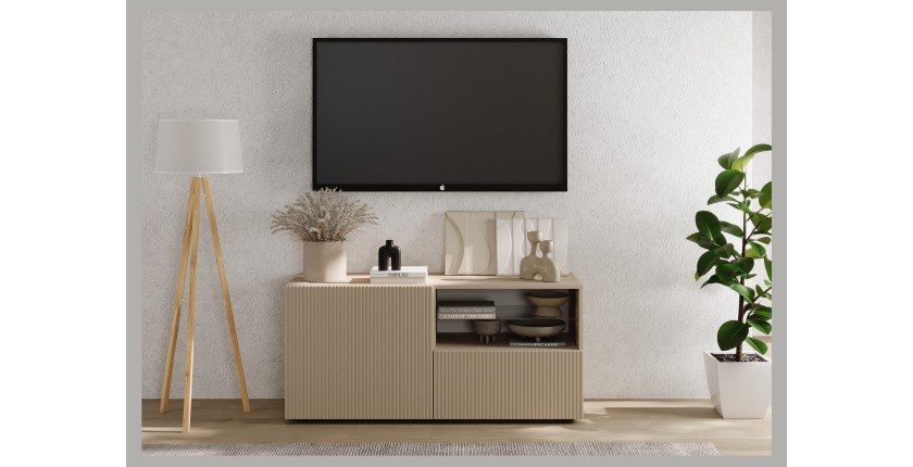 Meuble TV SCENA 1 porte 1 tiroir cachemire mis en situation dans un décor 3D