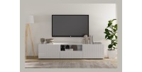 Meuble TV SCENA 2 portes 1 tiroir blanc laqué mis en situation dans un décor 3D