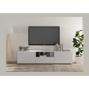 Meuble TV SCENA 2 portes 1 tiroir blanc laqué mis en situation dans un décor 3D