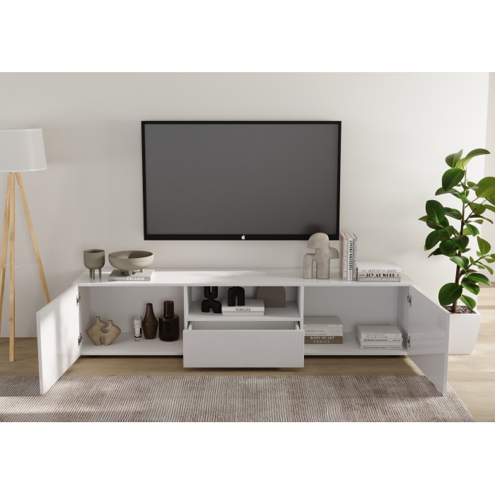 Meubel TV SCENA – L184 x H43 x D42 cm – Glanzend wit gelakt