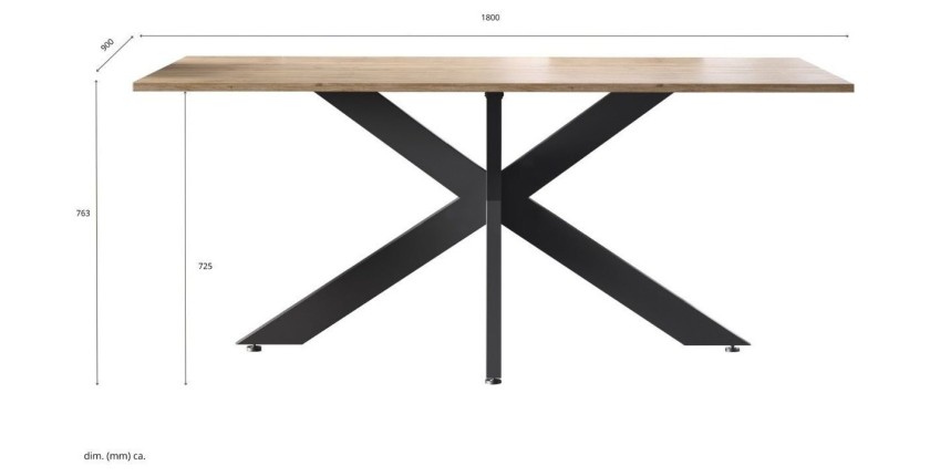 Tavolo da pranzo GWEN – 180 x 90 cm – Rovere Cadiz e metallo