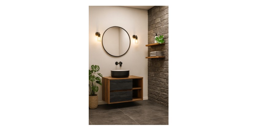 Set mobile sottolavabo GABI 100 cm con lavabo da appoggio rotondo nero e bianco
