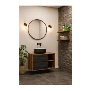 Set mobile sottolavabo GABI 100 cm con lavabo da appoggio rotondo nero e bianco