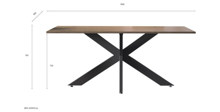 Mesa de comedor GWEN – 180 x 90 cm – Madera oscura Mercurio y metal