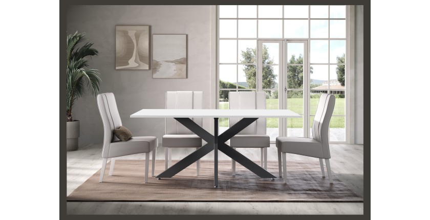Mesa de comedor GWEN – 180 x 90 cm – Blanco lacado y metal