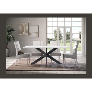 Mesa de comedor GWEN – 180 x 90 cm – Blanco lacado y metal
