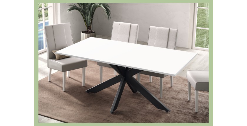 Mesa de comedor GWEN – 180 x 90 cm – Blanco lacado y metal