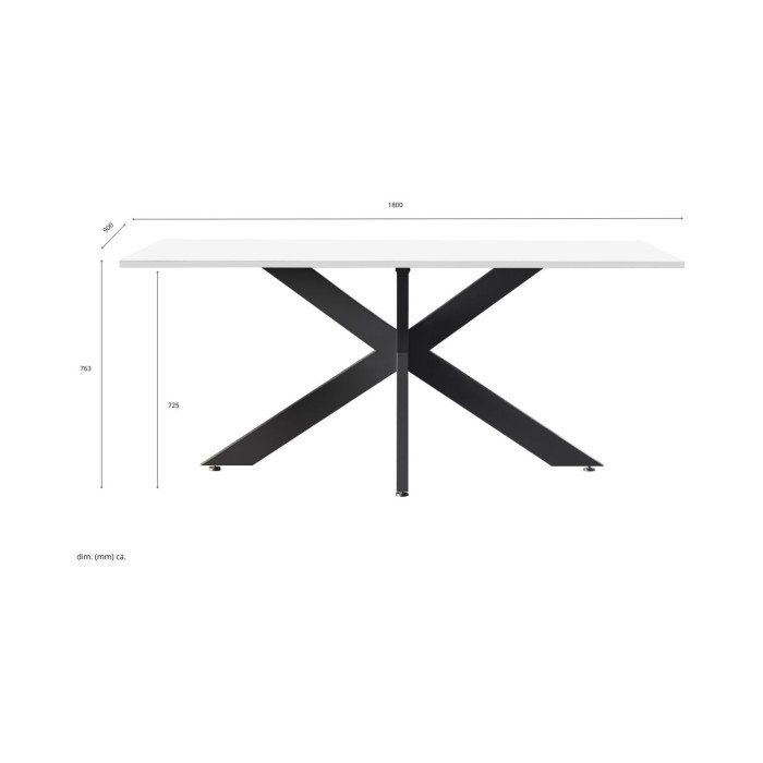 Tavolo da pranzo GWEN – 180 x 90 cm – Bianco laccato e metallo