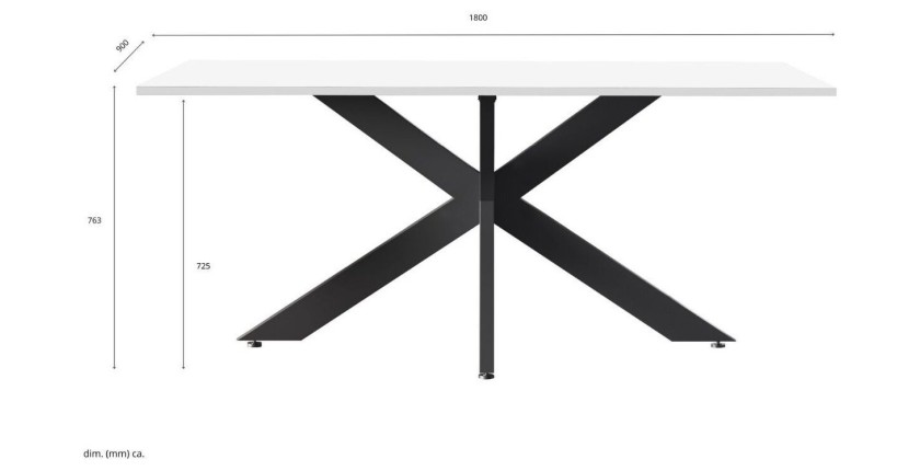Mesa de comedor GWEN – 180 x 90 cm – Blanco lacado y metal