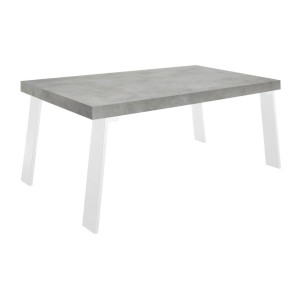 Mesa de comedor SPRING – L168 x H88 x l78 cm – Efecto concreto y metal blanco