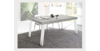 Mesa de comedor SPRING – L168 x H88 x l78 cm – Efecto concreto y metal blanco