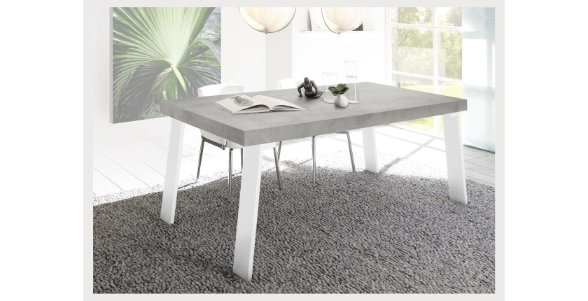 Mesa de comedor SPRING – L168 x H88 x l78 cm – Efecto concreto y metal blanco