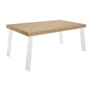 Mesa de comedor SPRING – L168 x H88 x l78 cm – Roble claro y metal blanco